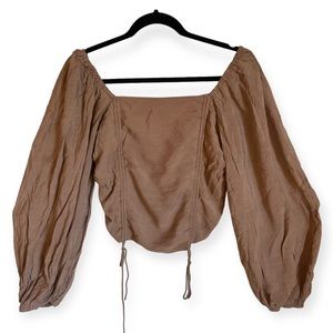 HYFBE Large Cropped Brown Ruched Top